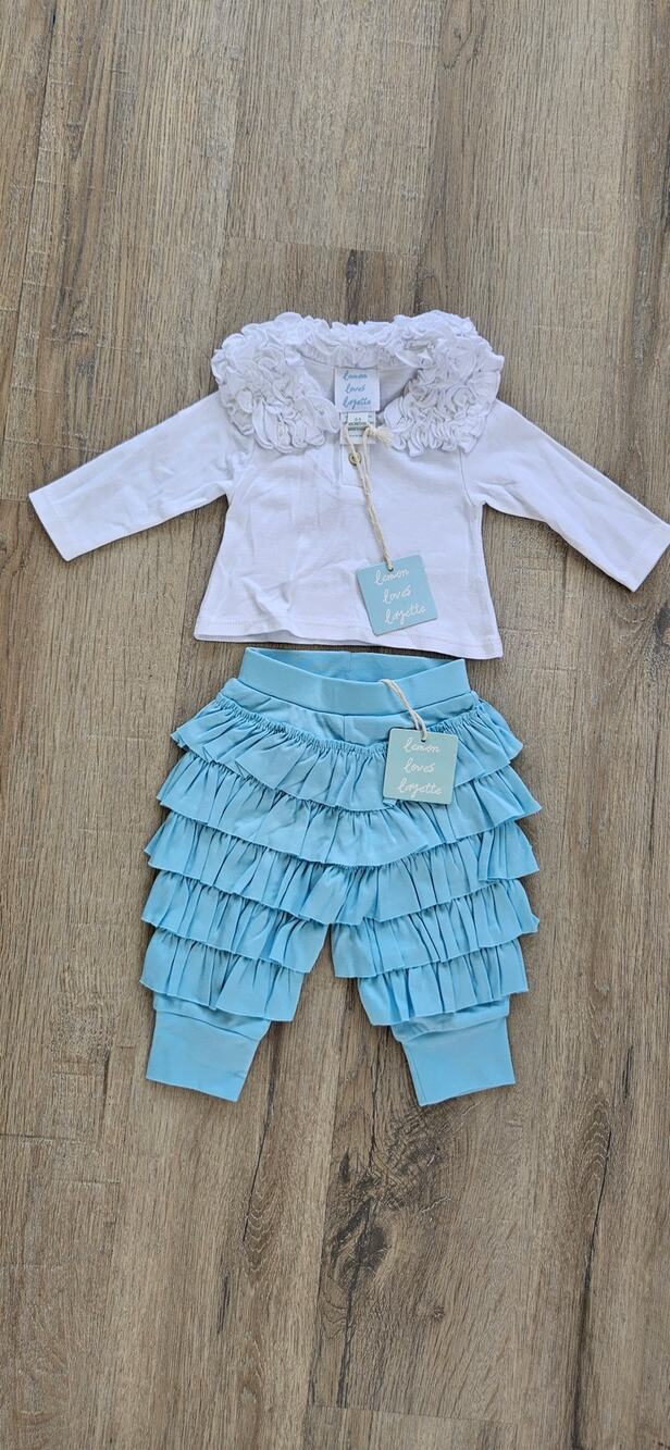 NWT Lemon Loves Layette 2pc Ruffle Set Pima Cotton Coco Top Ella Pants 0-3 Month